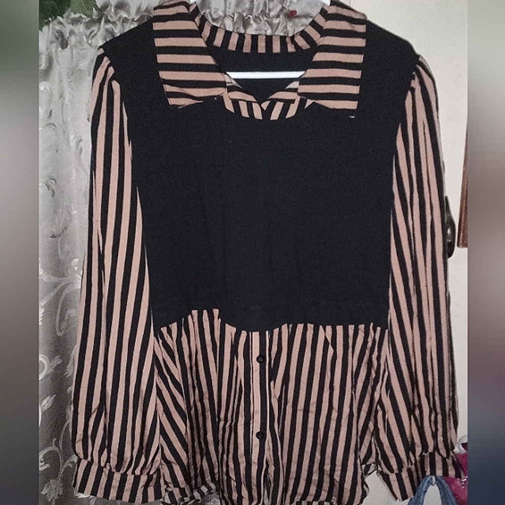 Black And Orange Striped Blouse